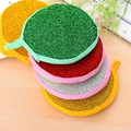 5-pack round double-sided dish sponges in sparkling gold red and green colors - 5-Pack Mixed Colors Bulk