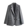 Classic gray pinstripe wool blend blazer with notched lapels and double-button closure - Grey Blazer