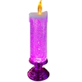 Purple LED candle with glittering liquid effect and realistic flame on a base - Rose Red Base