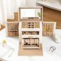 Cream white multi-layer jewelry box in premium PU leather with large mirror and drawers - New Model (Yasong Box) - White