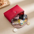Red lychee grain leather coin purse with cards and Audi key inside the main compartment - Red (Double Layer)