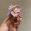 Pink purple fabric rose flower hair claw clip with satin finish for elegant styling - 308 Flower Scrunchie - Purple