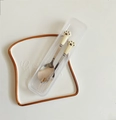 Set posate portatili in acciaio inox con manico a zampa di gatto e custodia trasparente - Set Cucchiaio e Forchetta Zampa di Gatto Beige (Con Scatola)