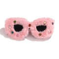 Occhiali da sole cat-eye con bordo in pelliccia rosa e strass colorati per feste - Rosa