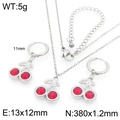 Parure de bijoux cerise en acier inoxydable avec strass rouges et mesures détaillées - Style Cerise Strass Rouge Argent (KS226904-GC)