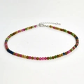 4MM colorful natural stone beaded necklace with adjustable silver metal clasp for women - Tourmaline