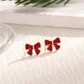 Festive red and gold bow knot stud earrings made of alloy oil drip for Christmas - EAR0003-Red Bow