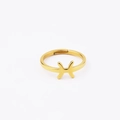 Macro shot of 18k gold plated stainless steel Pisces zodiac ring with mirror finish - Adjustable Open Gold / Pisces