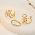 Three-piece gold plated stainless steel ring set with geometric hollow and matte finish - J801-Geometric Knot Gold 3-Piece Set