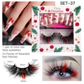 Set trucco natalizio con 24 unghie finte festive e ciglia finte colorate - Set37 (Rosso Bianco Fiocchi Cappello di Babbo Natale)