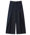 Détail du pantalon large à rayures bleu marine avec taille haute plissée et texture fluide - Pantalon Bleu Foncé
