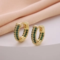 Elegant 18K gold plated hoop earrings with micro-set deep green zircon stones - Dark Green Zirconia Row