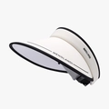 White ice silk foldable sun visor for women with black trim and MENGLANDI lettering - Adjustable / Beige