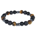 Detail of 8mm beaded bracelet featuring tiger eye, lava rock and black onyx stones - Tiger Eye Bracelet