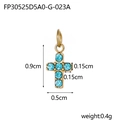 Golden cross pendant with blue rhinestones and detailed size measurements on white background - Gold with Blue Zirconia (FP30525D5A0-G-023A-G)