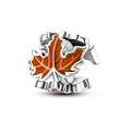 Orange enamel maple leaf charm bead with silver finish for jewelry making - KTC870-Maple Leaf Spacer Charm
