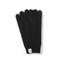 Gants noirs en tricot torsadé d'alpaga avec étiquette blanche élégante sur le poignet - Taille unique / Doigt Complet / Noir (Torsade)