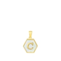 Zeshoekige 18k vergulde roestvrijstalen hanger met letter C en witte schelp inleg - Alleen hanger / Letter C