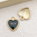 Golden heart pendant with black enamel Love inscription and textured metal back - 1Pc Black Heart Love Letter Charm 13x16mm
