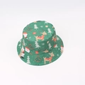 Macro detail of dark green reversible sun hat with festive Christmas Santa prints - One Size / Reindeer & Santa - Green