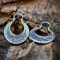 Vintage silver hollow spiral earrings with bohemian filigree design on wood bark - S415-Spiral Hollow Craft Design