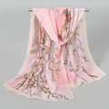 Lightweight pink chiffon floral scarf with Impressionist botanical print and hemmed edges - Pink (Oil Painting Floral)