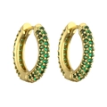 Elegant gold-plated huggie hoop earrings with green pave-set cubic zirconia crystals - Gold Green Zirconia