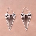 Silver geometric hollow fan-shaped earrings with intricate retro filigree pattern - Radial Hollow Inverted Triangle Style (4856) / Antique Silver (4856)