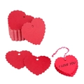 Close-up of red heart-shaped kraft paper gift tags with I Love You print and red white twine - Heart Shape (With Red/White Twine) / Red