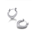 French style 18K gold plated heart earrings with textured silver finish hoops - Heart-Shaped Rhombic Grid Texture Style (MS-216 Steel)
