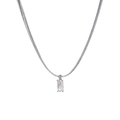 Collar de cadena de serpiente plateada con colgante de circón rectangular minimalista - Oro blanco con piedra blanca
