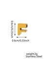 Detail view of 0.6cm stainless steel letter F pendant with zircon inlay and weight info - Letter-F / Steel