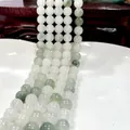 Natural light green and white Xiu jade round beads strand for jewelry making - Tianshan Cui 47 / 6mm / Approx 63pcs