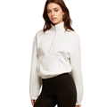 White half-zip sweatshirt for women with high-weight cotton fabric and kangaroo pocket - XL / Off-white