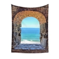 Close-up detail of the stone arch window beach scene on a polyester tapestry - 73X95CM / Stone Arch Sea View (QY714-5)