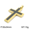 Men's gold steel cross pendant with black carbon fiber inlay and size specifications - Style A Gold Frame Black Inlay (KP97237-KFC)