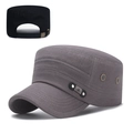 Men's cotton flat top army cap in grey with adjustable buckle and F5 metal plate - Adjustable / Gray (Duckbill Buckle)