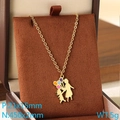 Gold stainless steel heart necklace with colorful enamel child and balloon pendant - Mother Child Silhouette With Colorful Balloon (KN292739-Z)