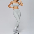 Women's light grey ribbed yoga set with racerback sports bra and high-waisted leggings - S / Top And Bottom / Mixed Grey