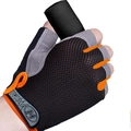 Half-finger fitness gloves in black and grey with orange trim and adjustable wrist strap - Basic Anti-Slip Orange