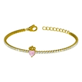 Gouden hart-kroon armband met witte zirkonia in een minimalistische tennis-kettingstijl - Goud Wit Zirconia