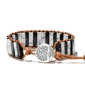 Bohemian leather bracelet with tree of life buckle and black and white stones - Black and White Textured Stone/Tree of Life Button