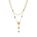 Golden double-layer necklace with Tree of Life pendant and turquoise color beads - Double-Layer Tree of Life Necklace