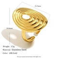 Macro shot of 18K gold plated stainless steel ring with rippled texture and cutout design - Stainless Steel / Spiral Hollow Open Ring - Gold