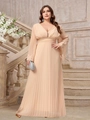 Robe longue en mousseline champagne grande taille avec col en V et manches évasées - 1XL / Abricot
