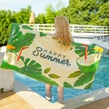 Quick-dry tropical beach towel with palm leaves, coconut print and Happy Summer text - Tropical Coconut