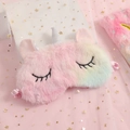 Rainbow plush unicorn sleep mask with silver horn on pink starry background - Tie-Dye Pink Multicolor
