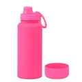 1L Bright Pink Matte Insulated Sports Water Bottle with Silicone Boot and Carry Loop Lid - 1 L / Fluo Rose Red - Sport