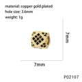 Detailed 7mm gold-plated hexagon bead with black zircon pavé and 3.6mm hole for jewelry - P02107 Hexagon Bead