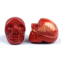 Pair of 1-inch hand-carved red jasper crystal skull figurines for Halloween decor - Red Jasper